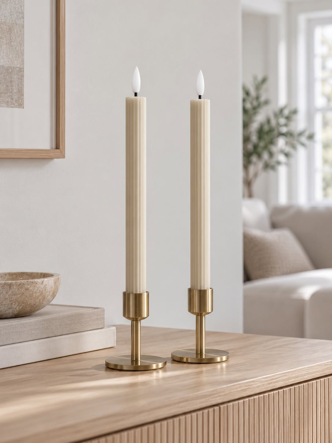 Bougies chandelles LED rainures et télécommande - Latte´