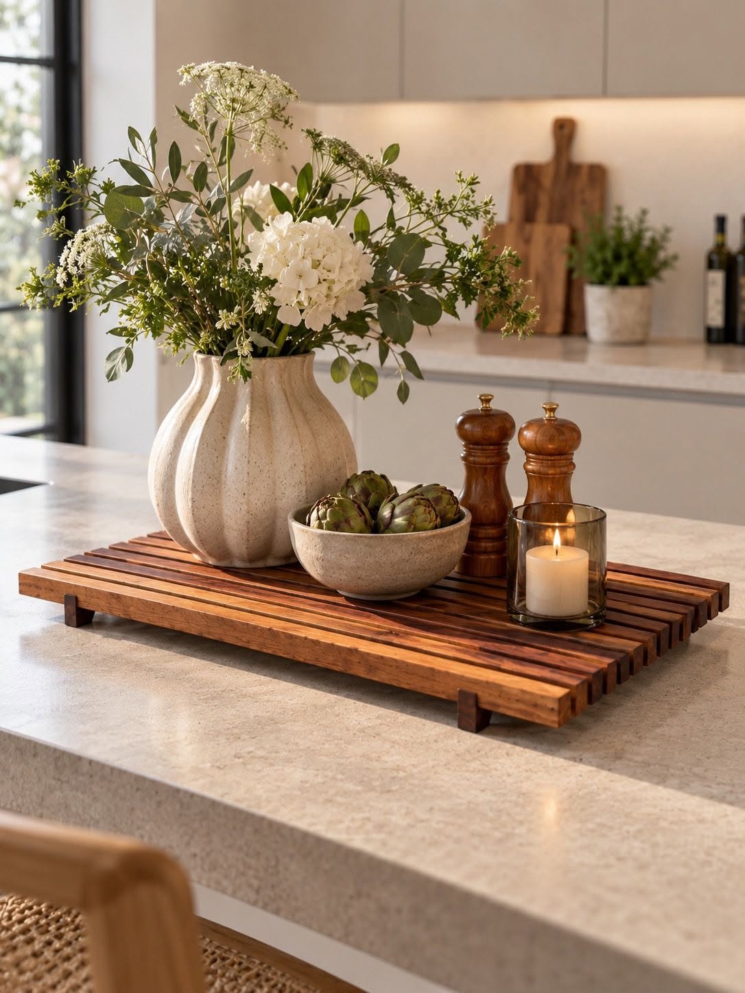 Planche à découper avec récupérateur de miettes - acacia