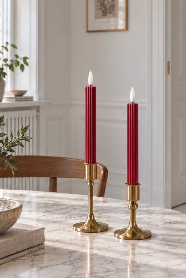 Bougies LED piliers à rainures et télécommande - Rouge