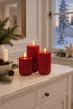 Bougies bloc LED rainurées Rouge - lot de 3 avec télécommande