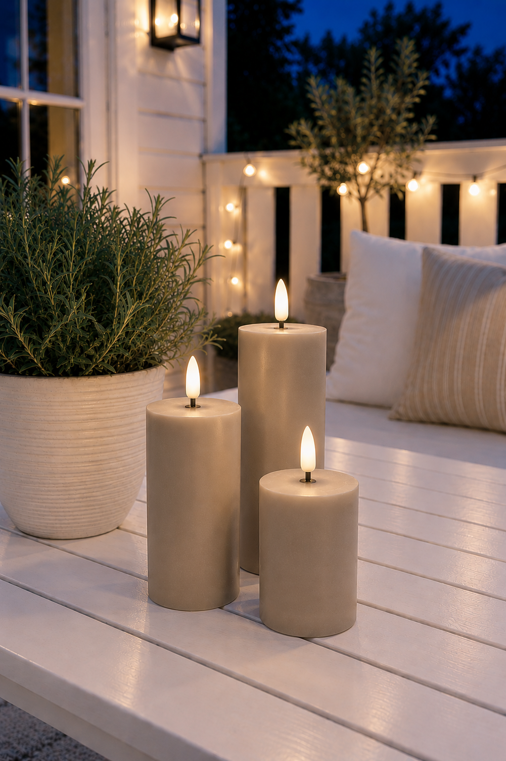 Ensemble de 3 bougies bloc LED d’extérieur – Sable