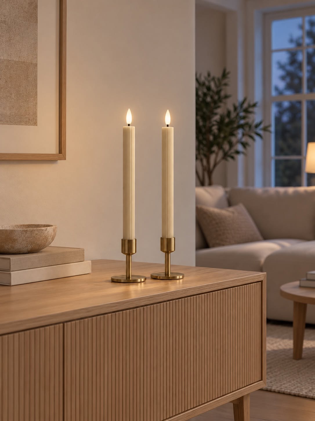 Bougies chandelles LED rainures et télécommande - Latte´