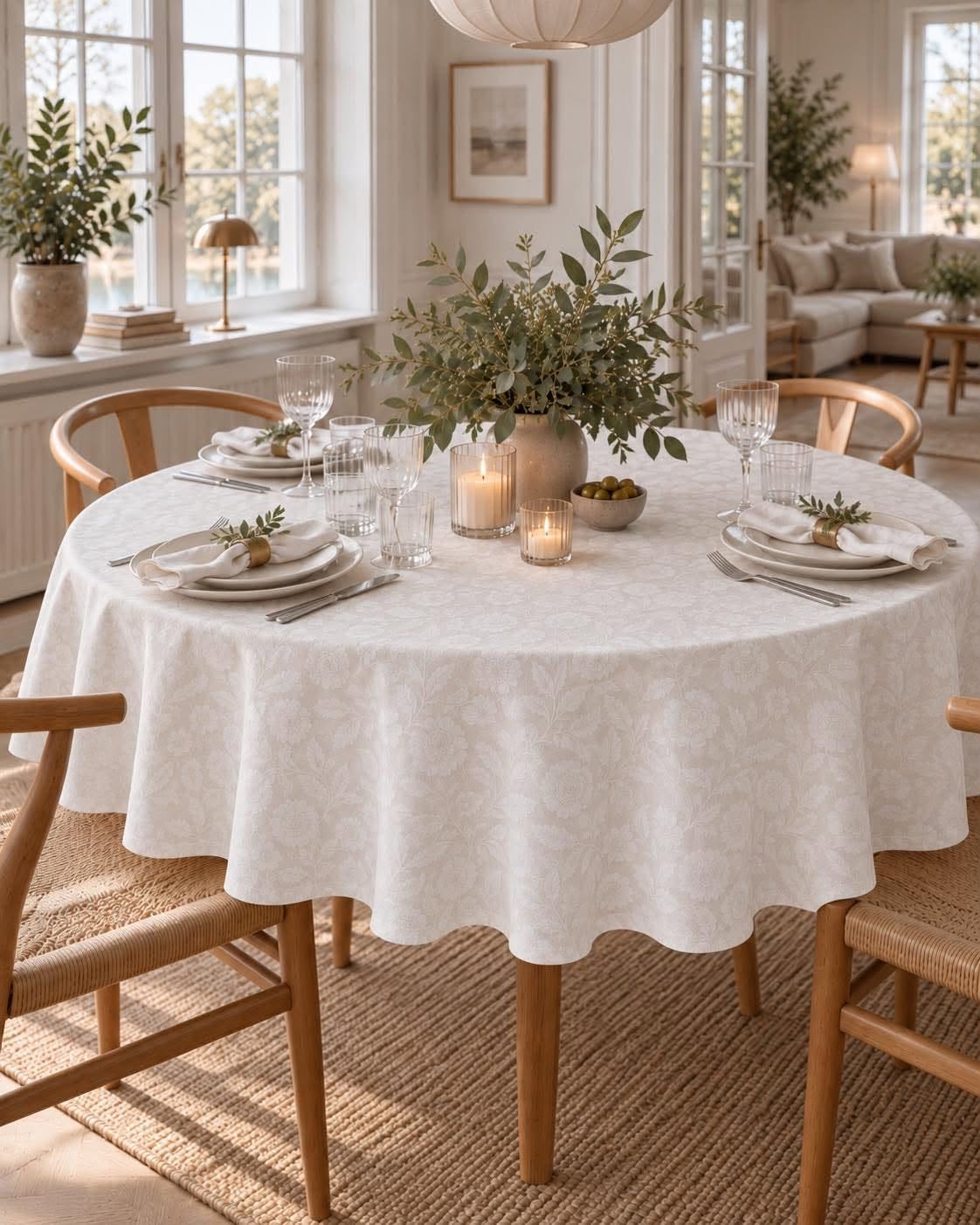 Tafelkleed JACQUARD 140 cm met wit patroon voor tafeldekking