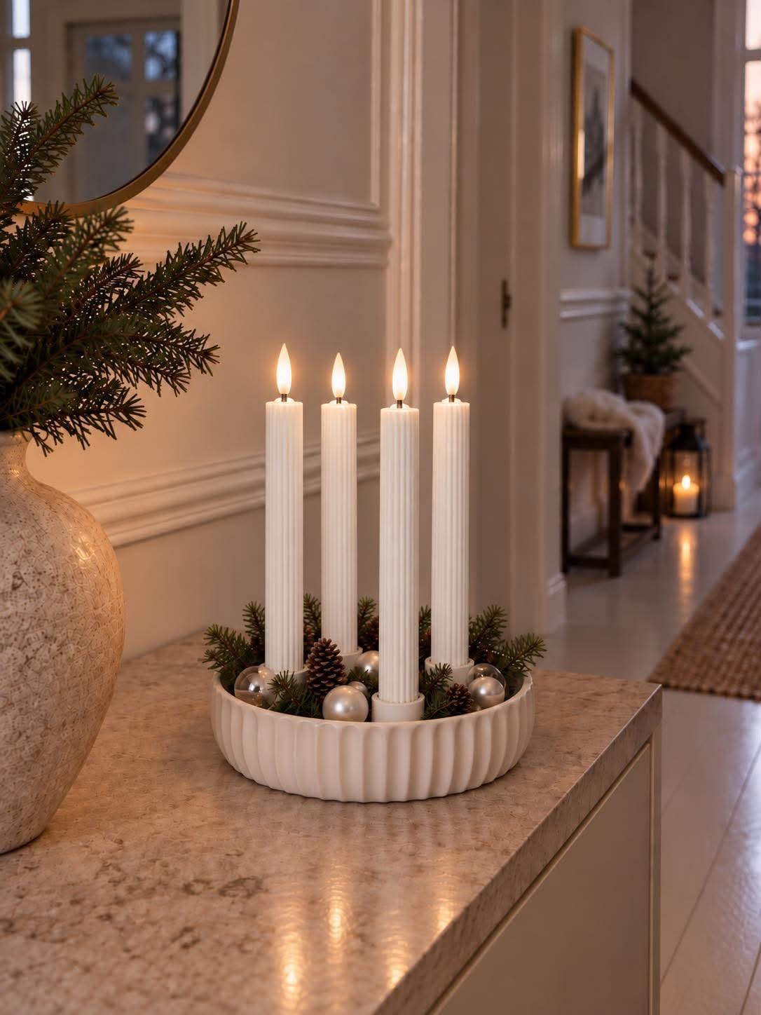 Bougies chandelier LED rainures et télécommande - Blanc 4 pcs