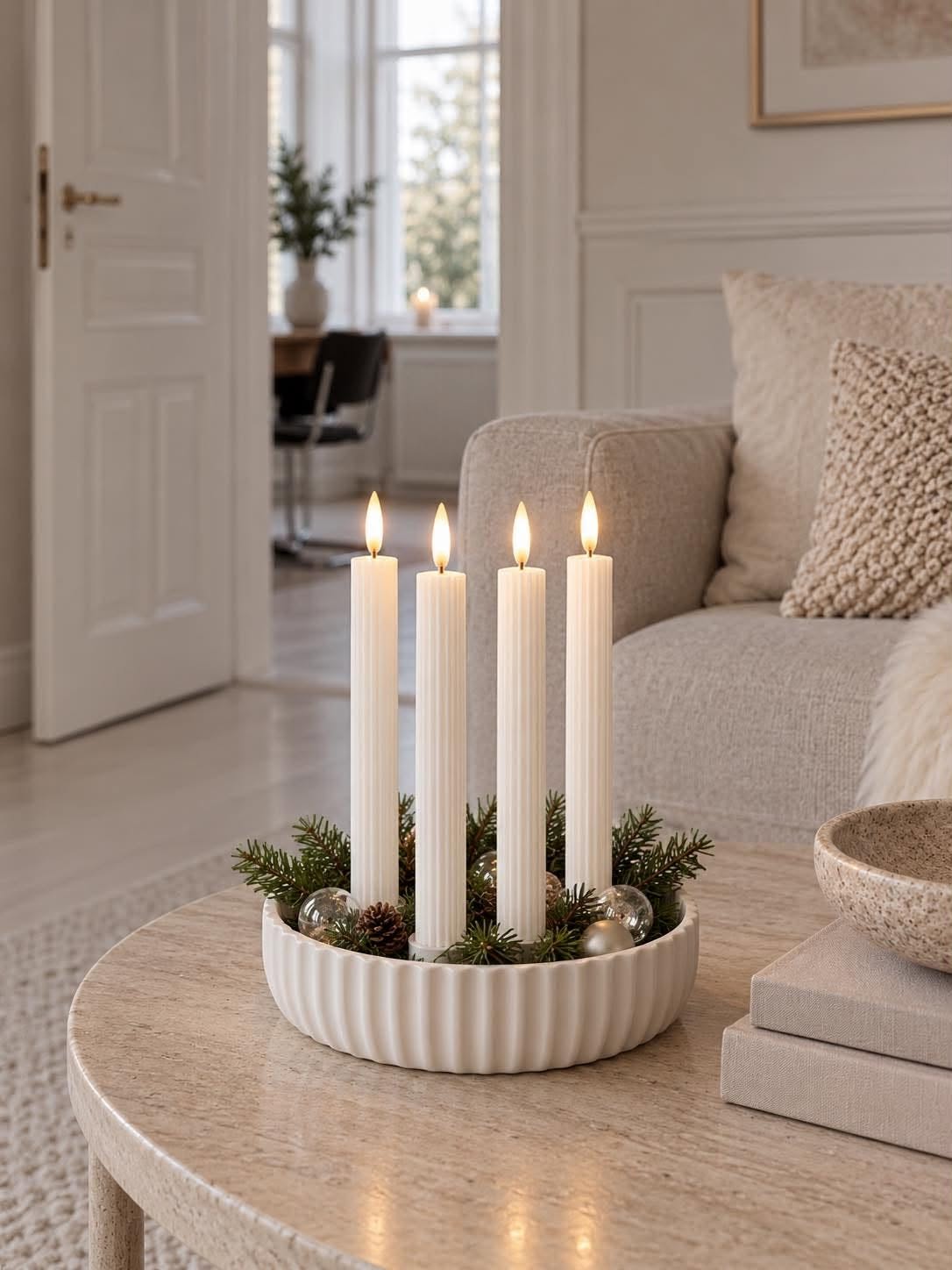 Bougies chandelier LED rainures et télécommande - Blanc 4 pcs