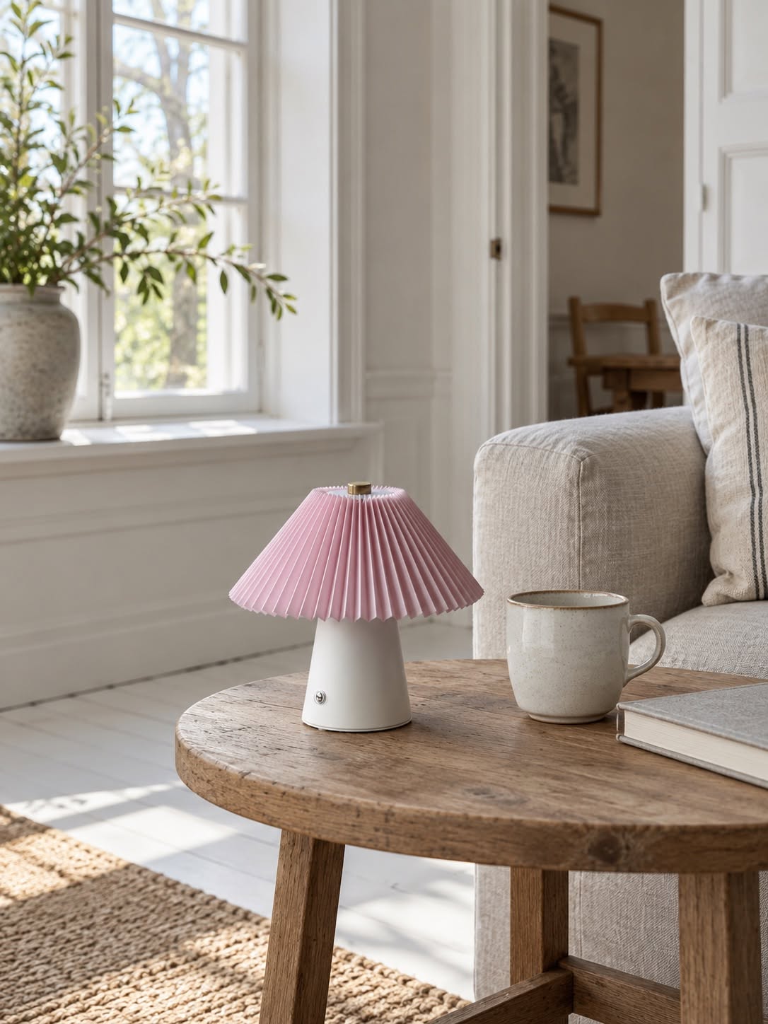 Lampe de table plissée rechargeable - Rose