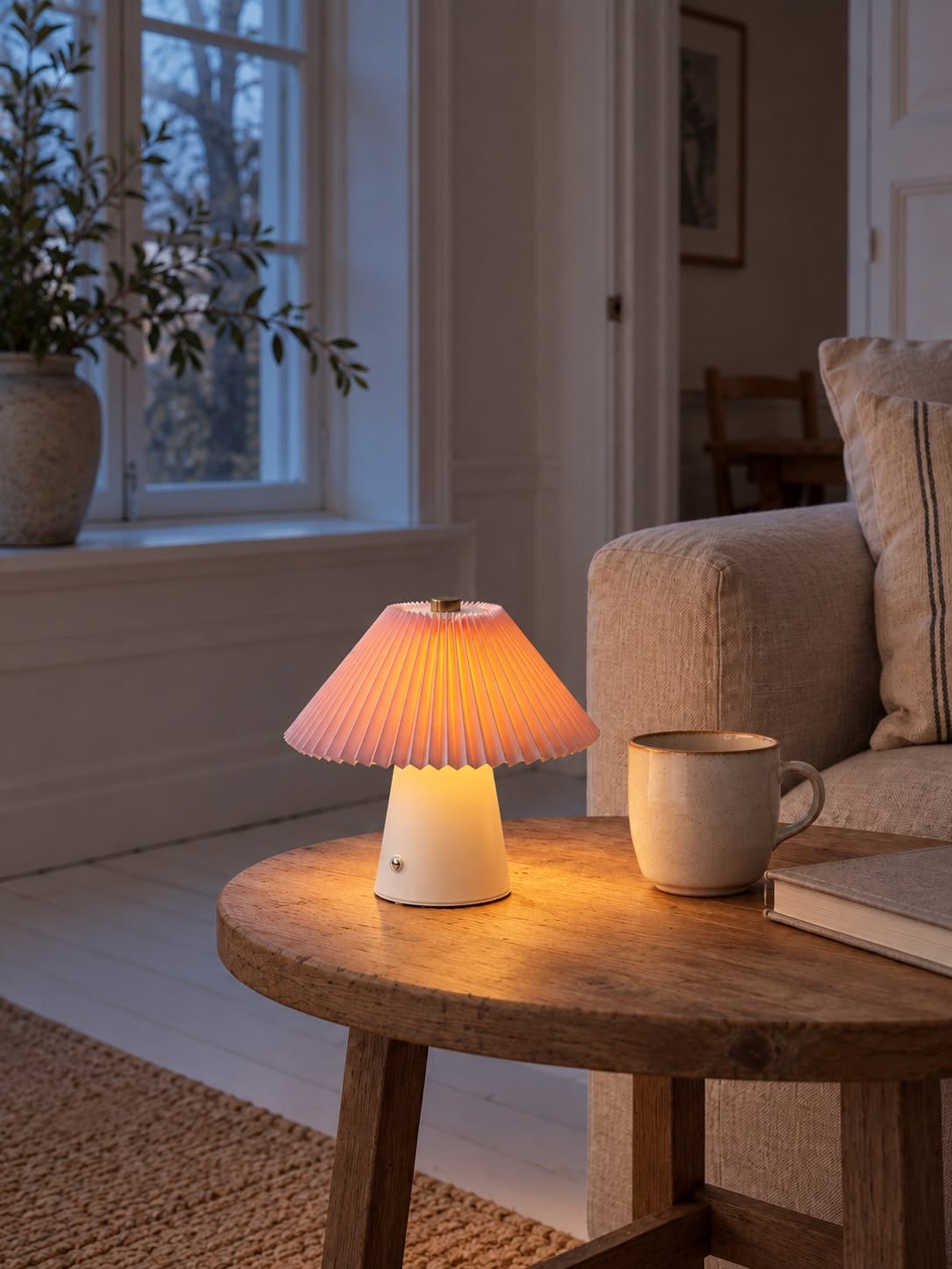 Lampe de table plissée rechargeable - Rose