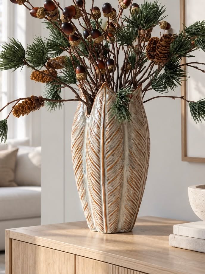 Vase en grès 28 cm - Brun