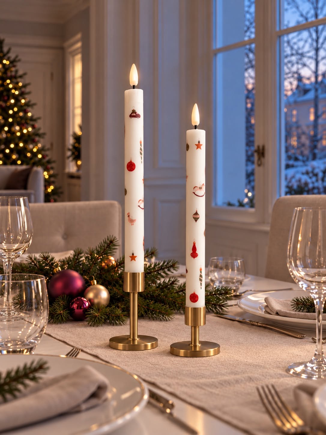 Bougies chandelles Noël – avec motif de Noël