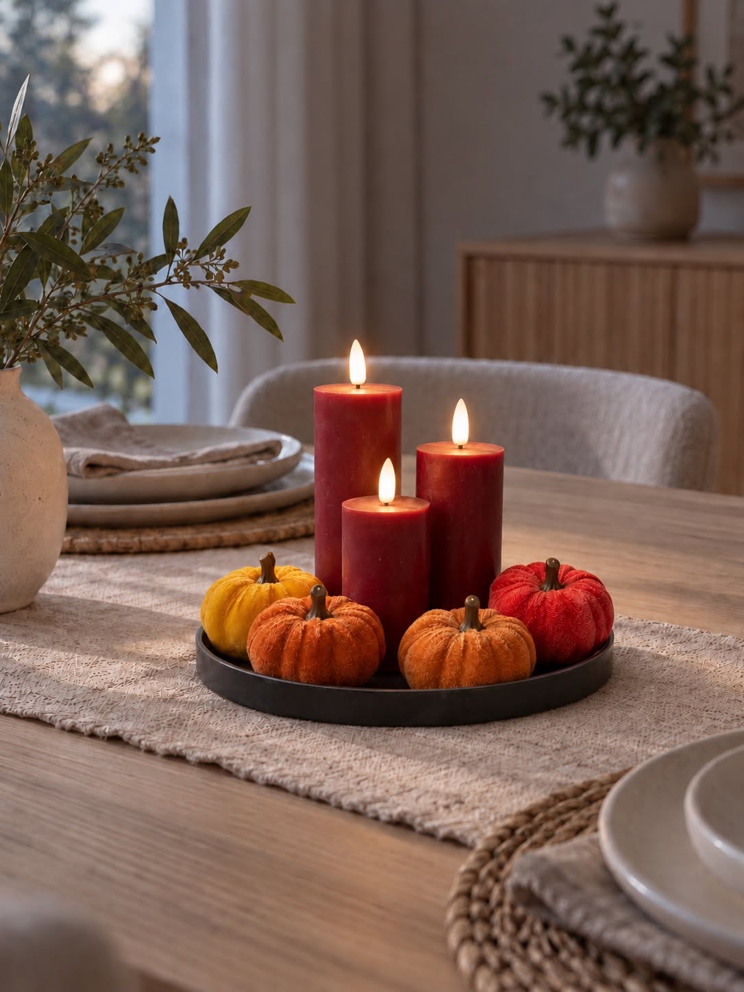 Ensemble de 4 citrouilles décoratives – aspect velours