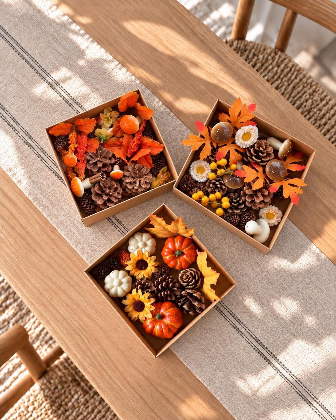 Boîte avec matériaux de décoration – Décoration d’automne