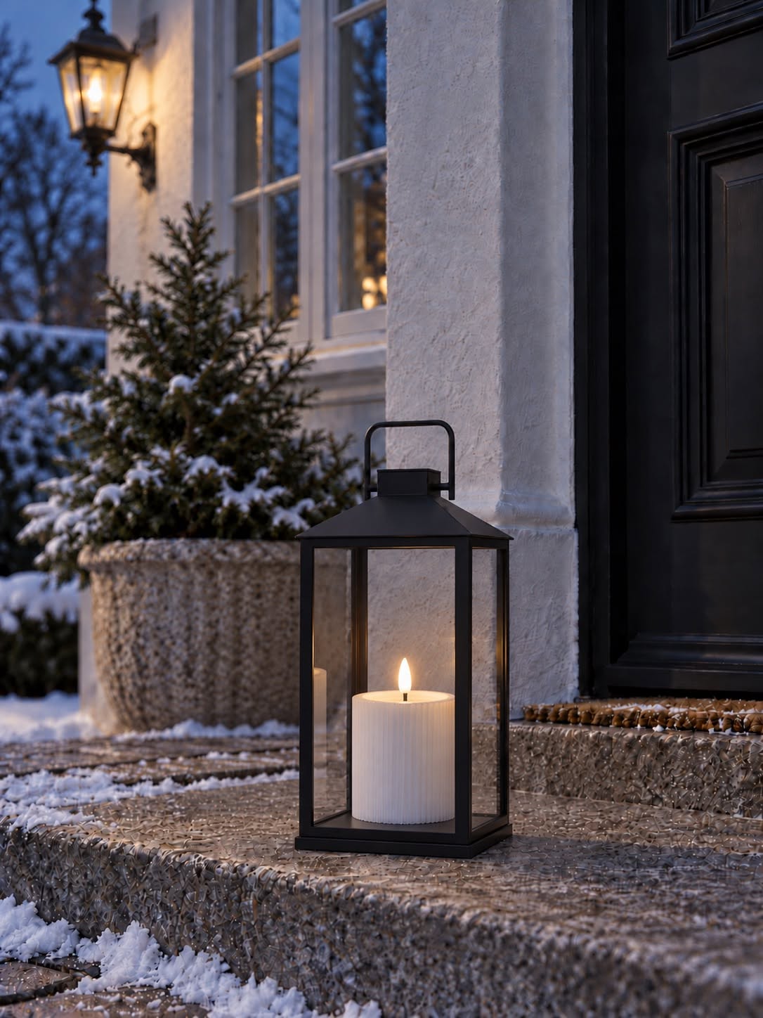 Bougie LED d’extérieur - Blanche à rainures 10 cm