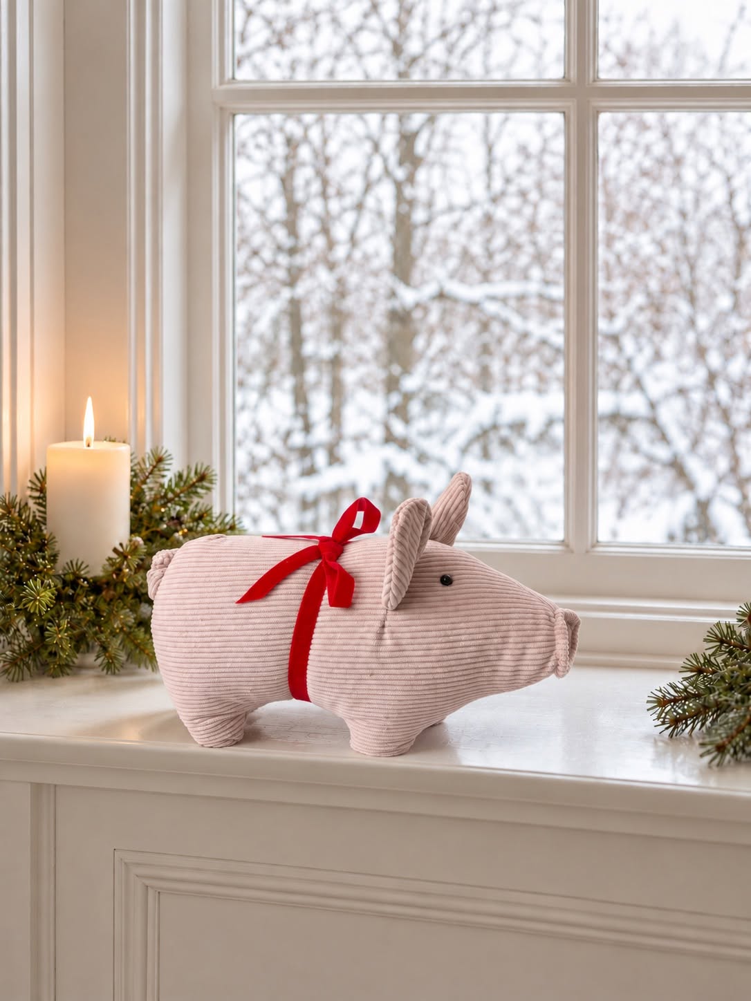 Cochon de Noël en velours – rose clair