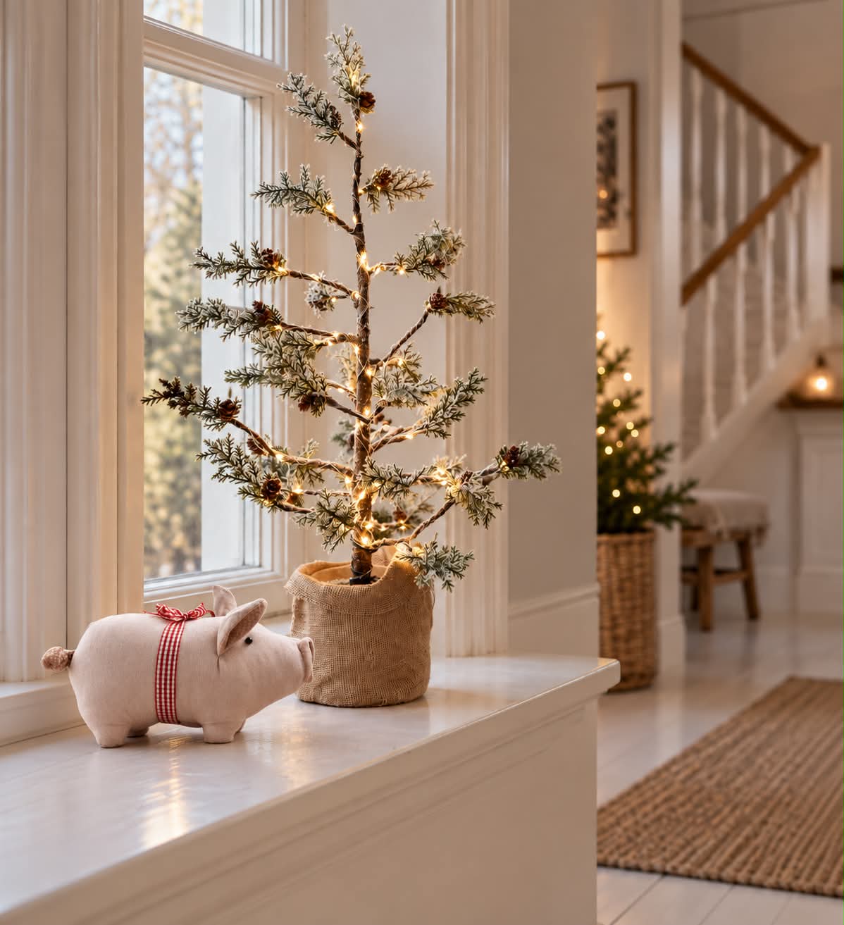 Sapin de Noël avec cônes et guirlande lumineuse - 70 cm