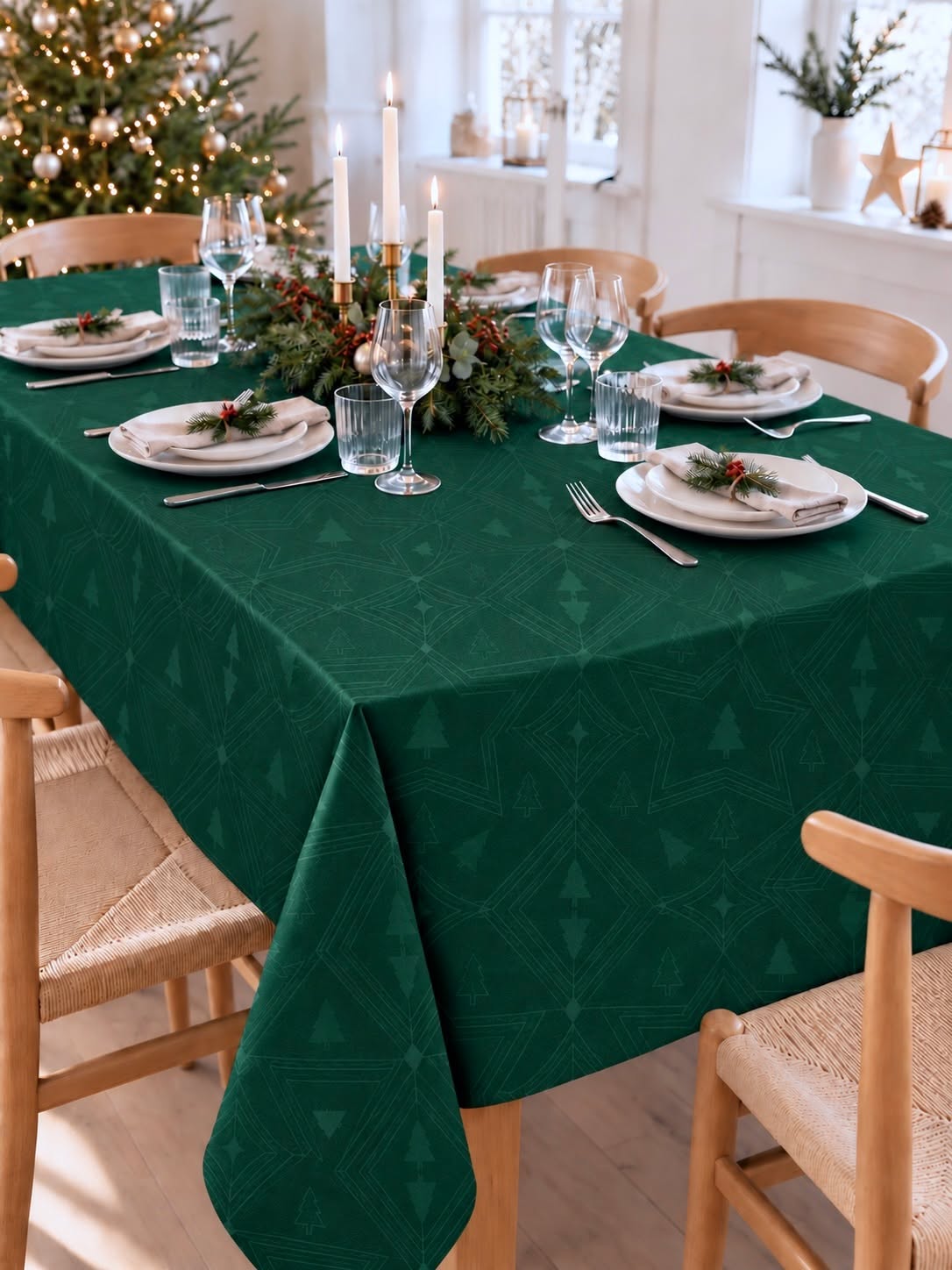 Nappe de Noël Jacquard - Vert 320 cm