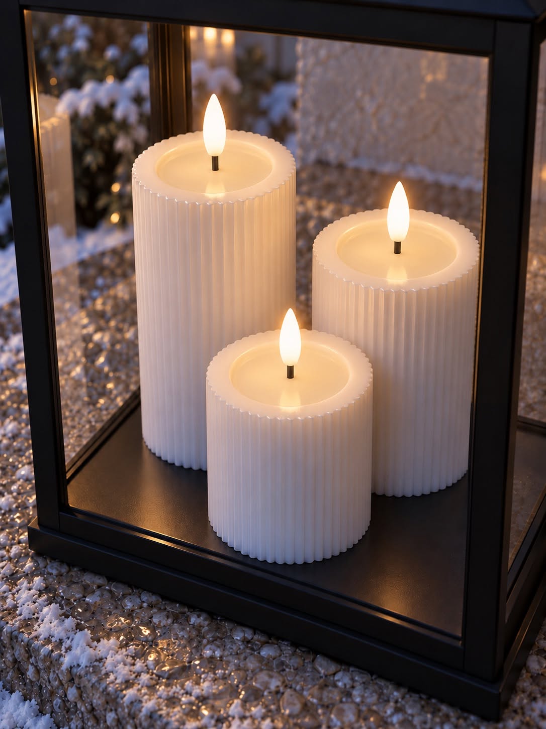 Bougie LED bloc d'extérieur - Blanche avec rainures 12,5 cm
