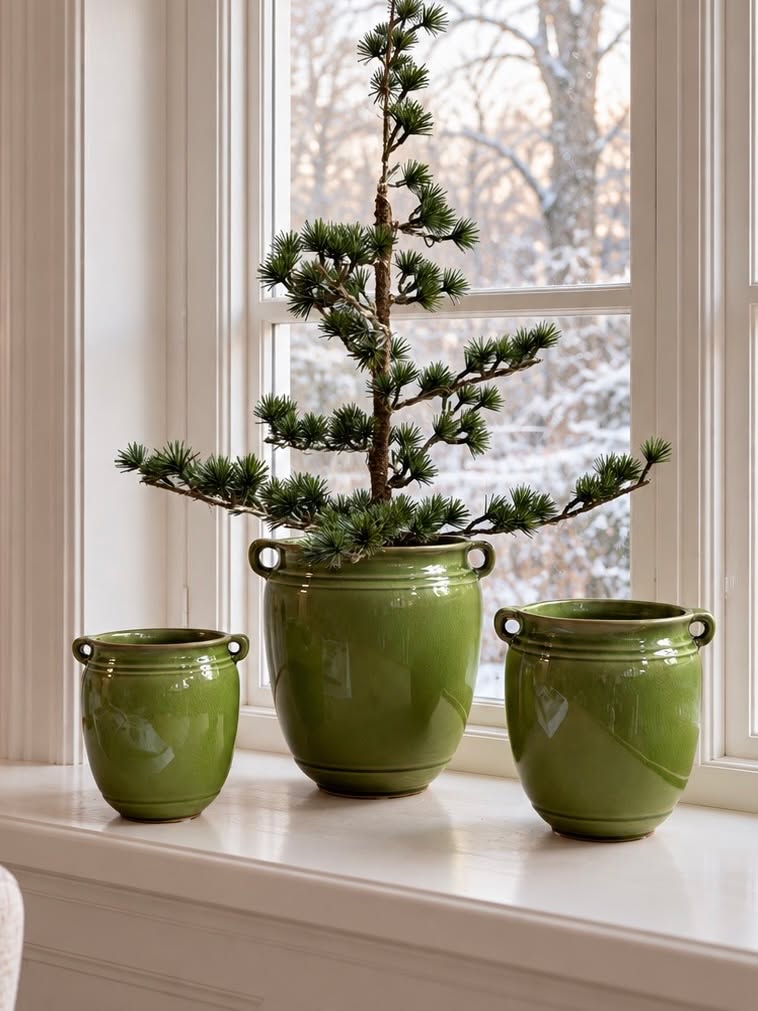 Pot Olive haut – pot en grès vert