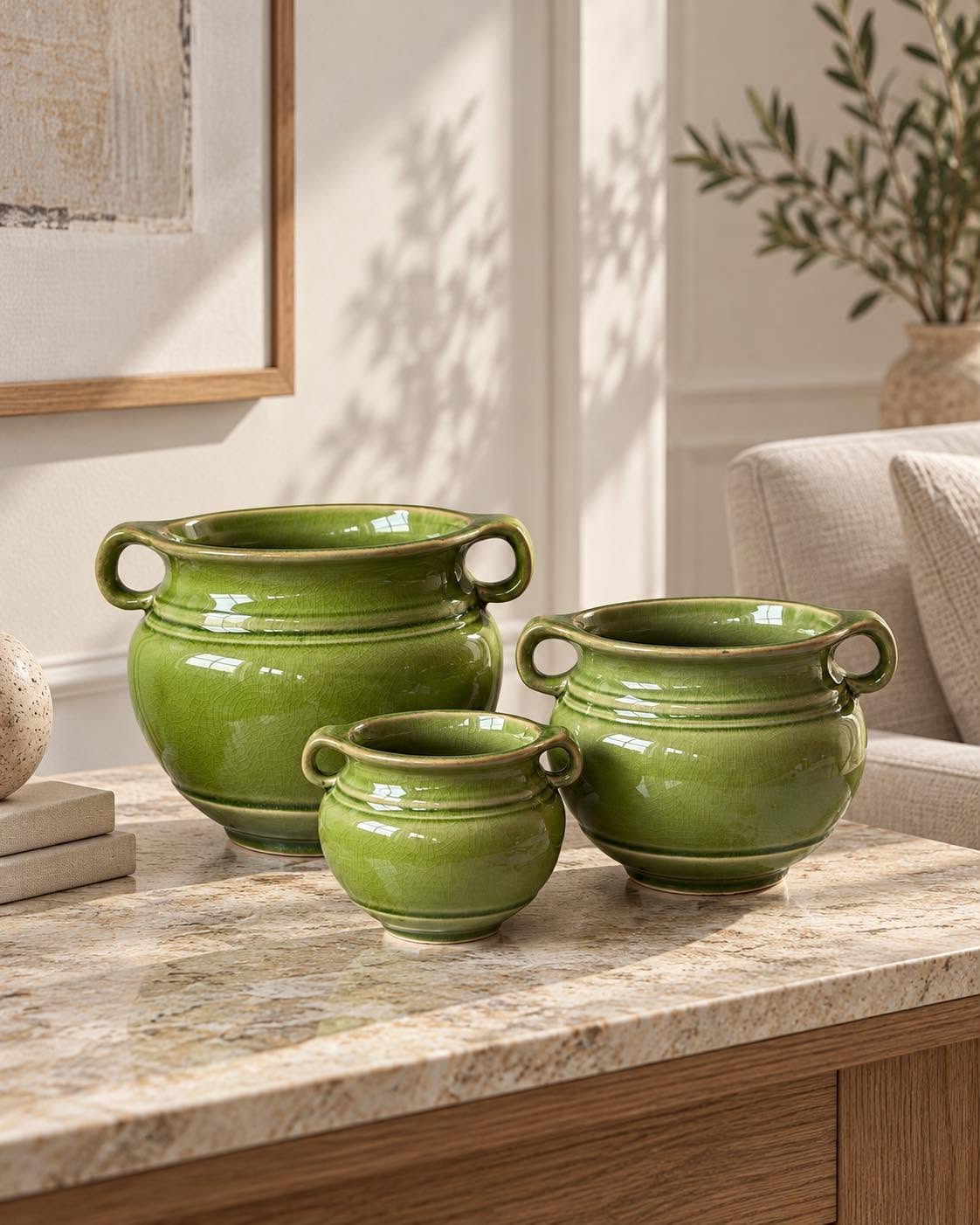 Krukke Olive – Pot en grès vert