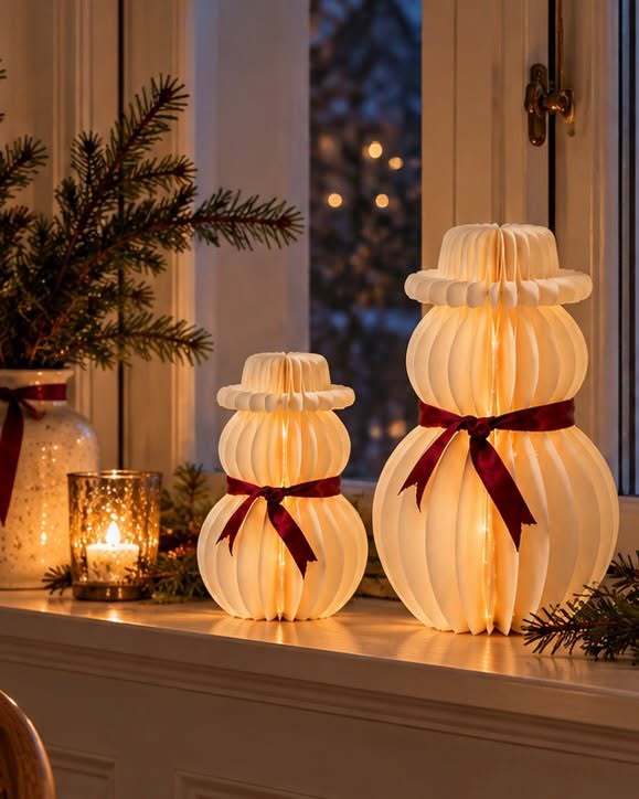 Bonhomme de neige avec éclairage LED – papier avec minuterie