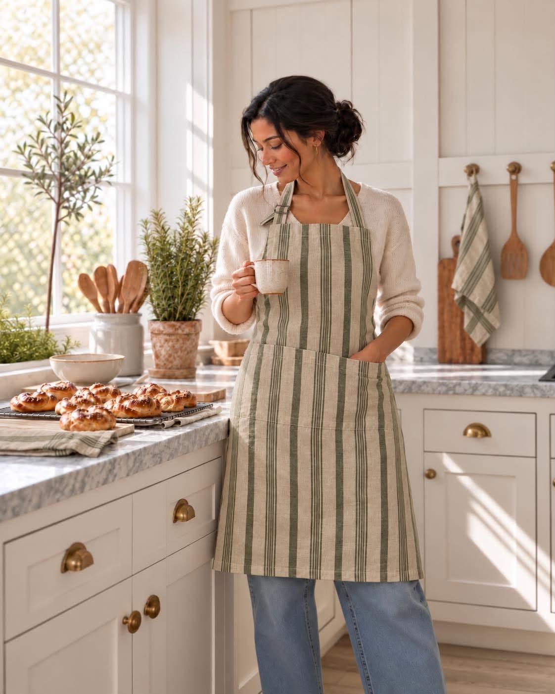 Tablier vert rayé – coton