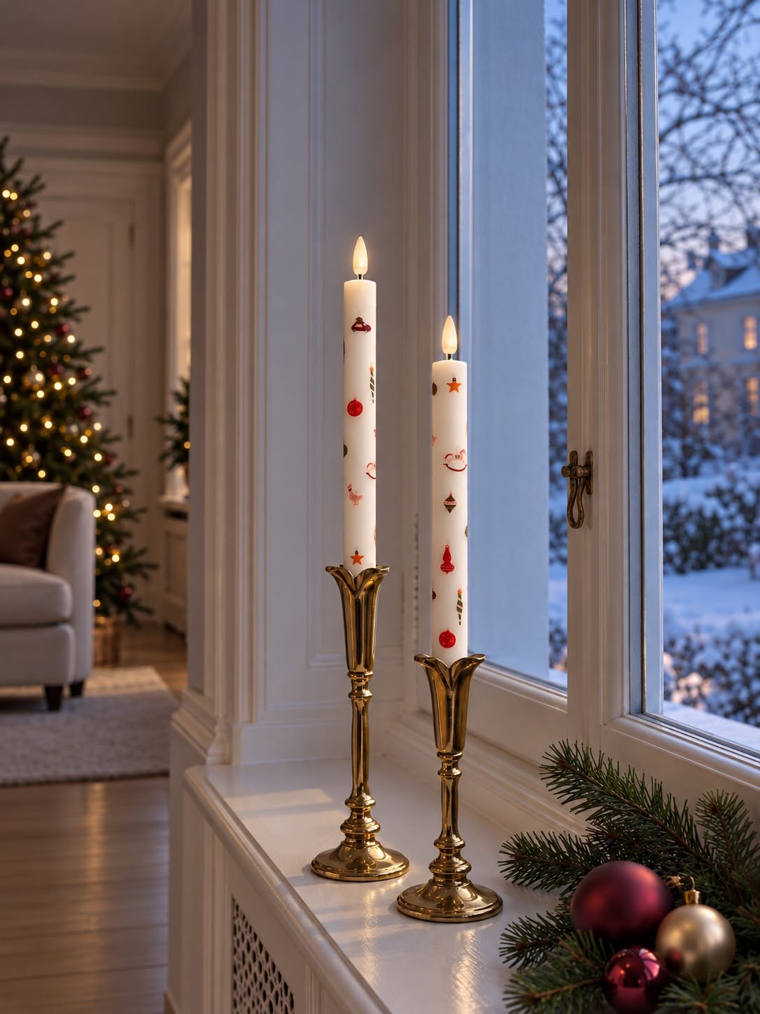 Bougies chandelles Noël – avec motif de Noël