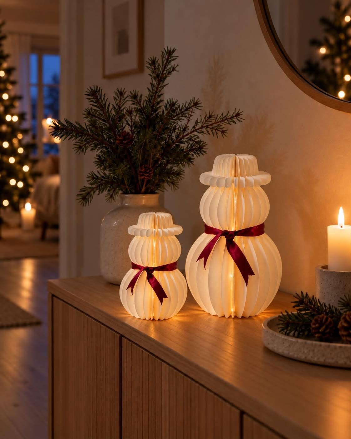 Bonhomme de neige avec éclairage LED – papier avec minuterie
