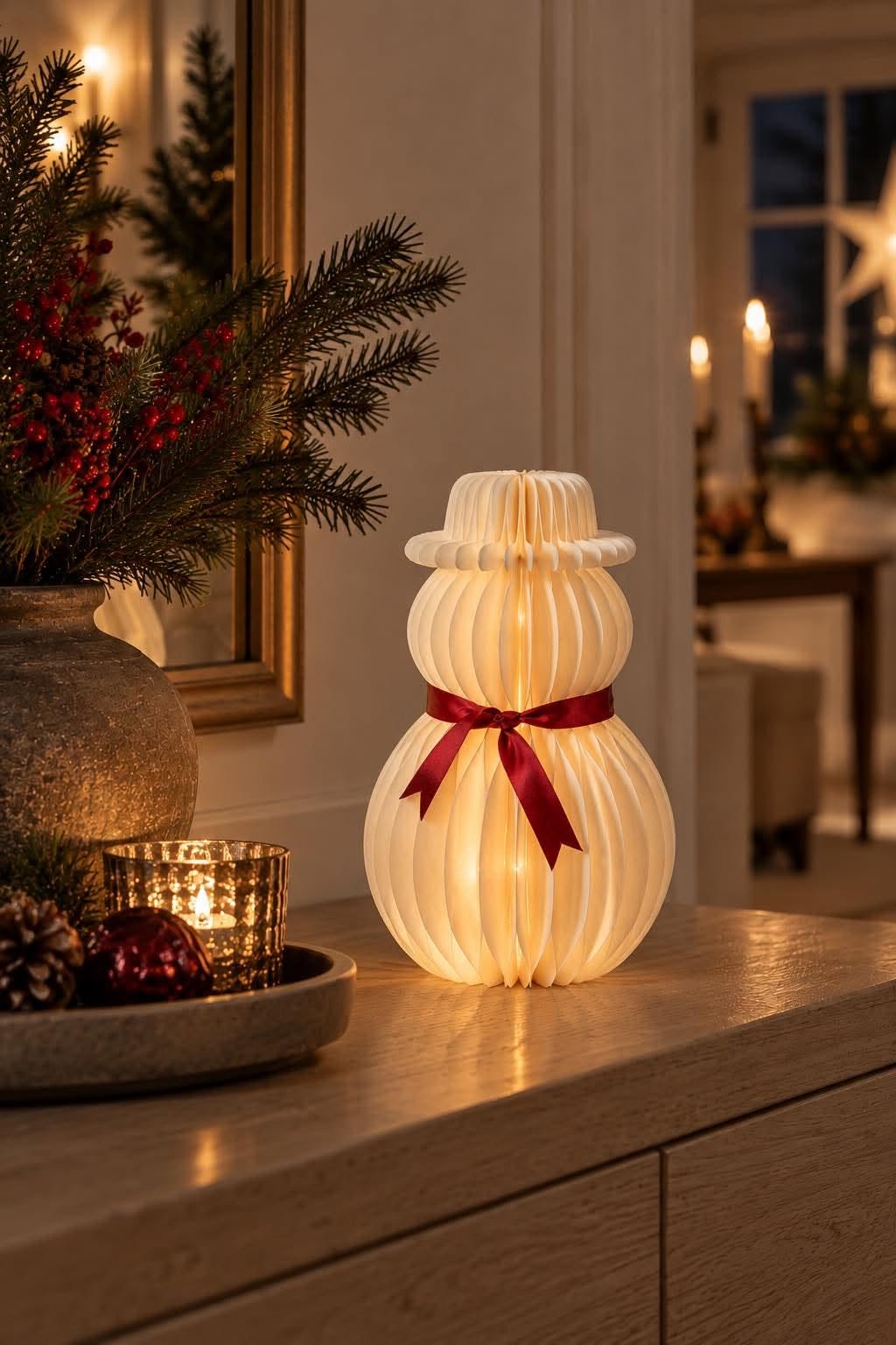 Bonhomme de neige avec éclairage LED – papier avec minuterie