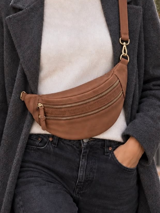Bumbag vintage cognac – cuir tressé à la main