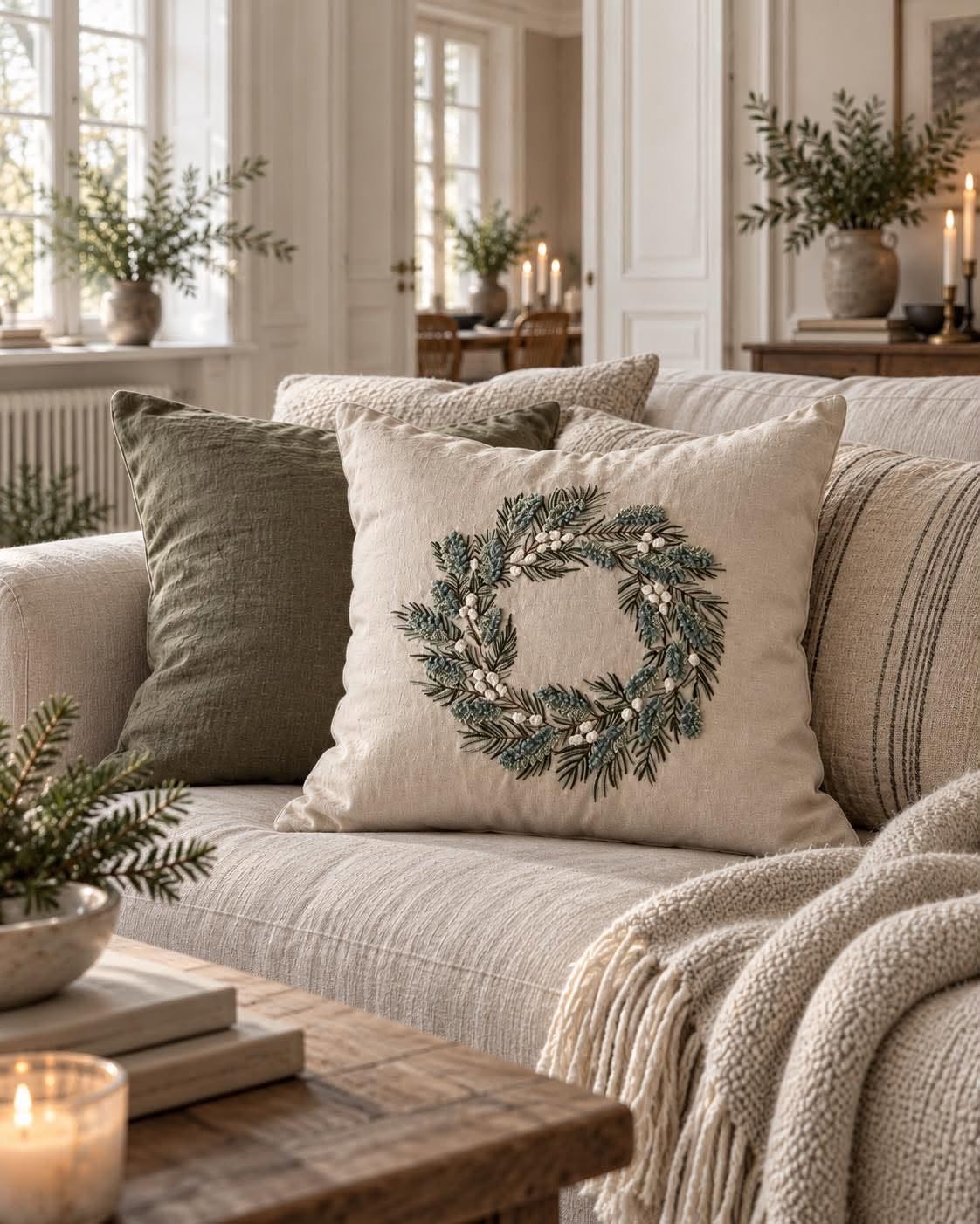 Housse de coussin JUL - Housse de coussin de Noël brodée