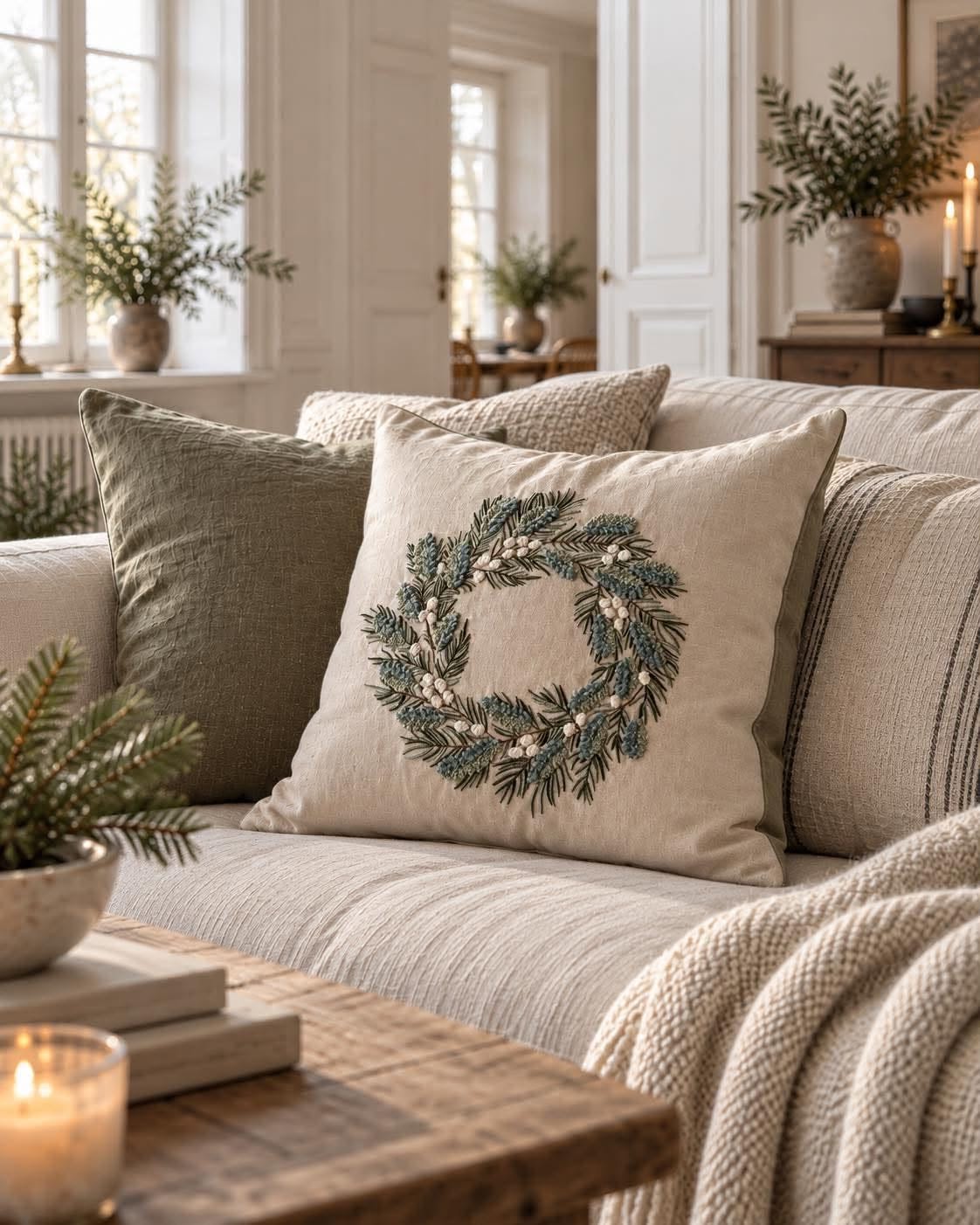 Housse de coussin JUL - Housse de coussin de Noël brodée