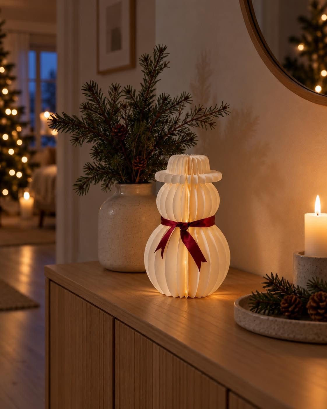 Bonhomme de neige avec éclairage LED – papier avec minuterie