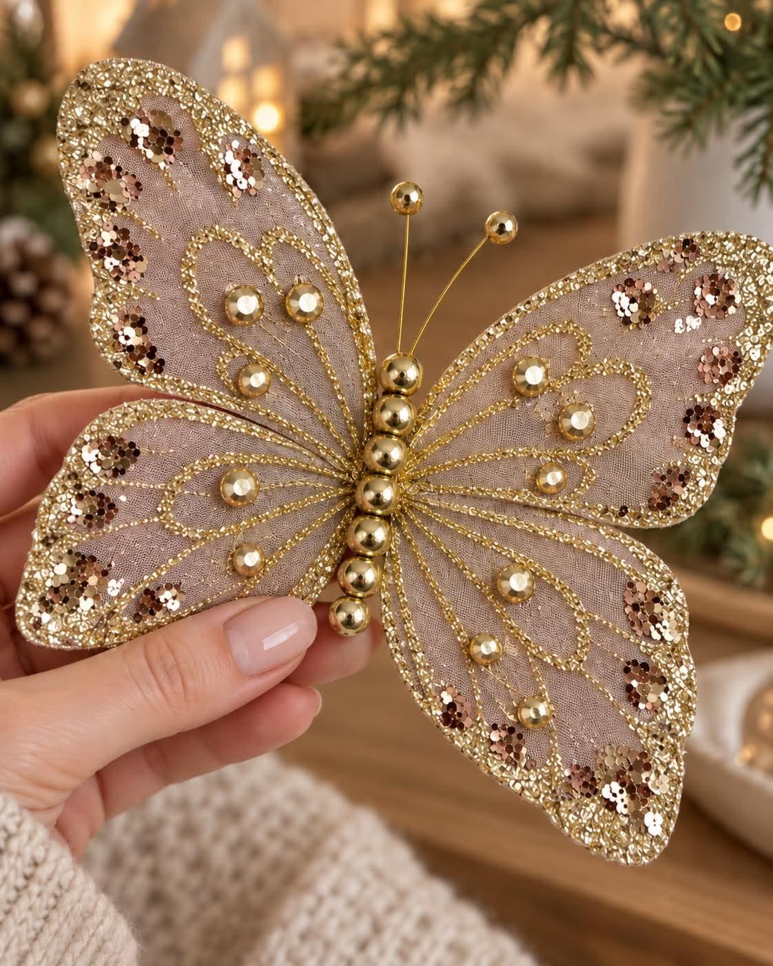 Papillon en tissu avec pince - MIX – Beige et marron