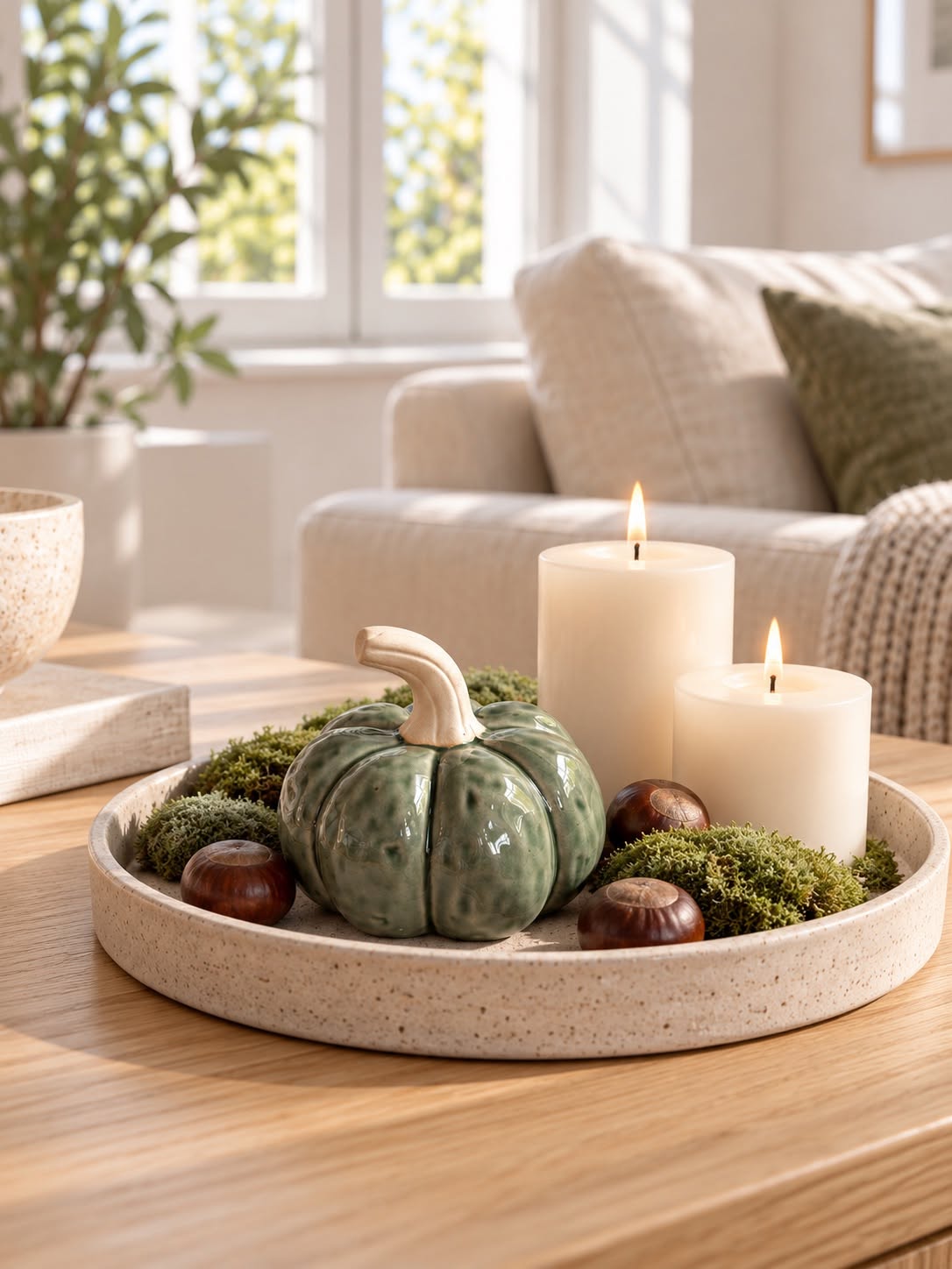 Citrouille en céramique verte – objet décoratif