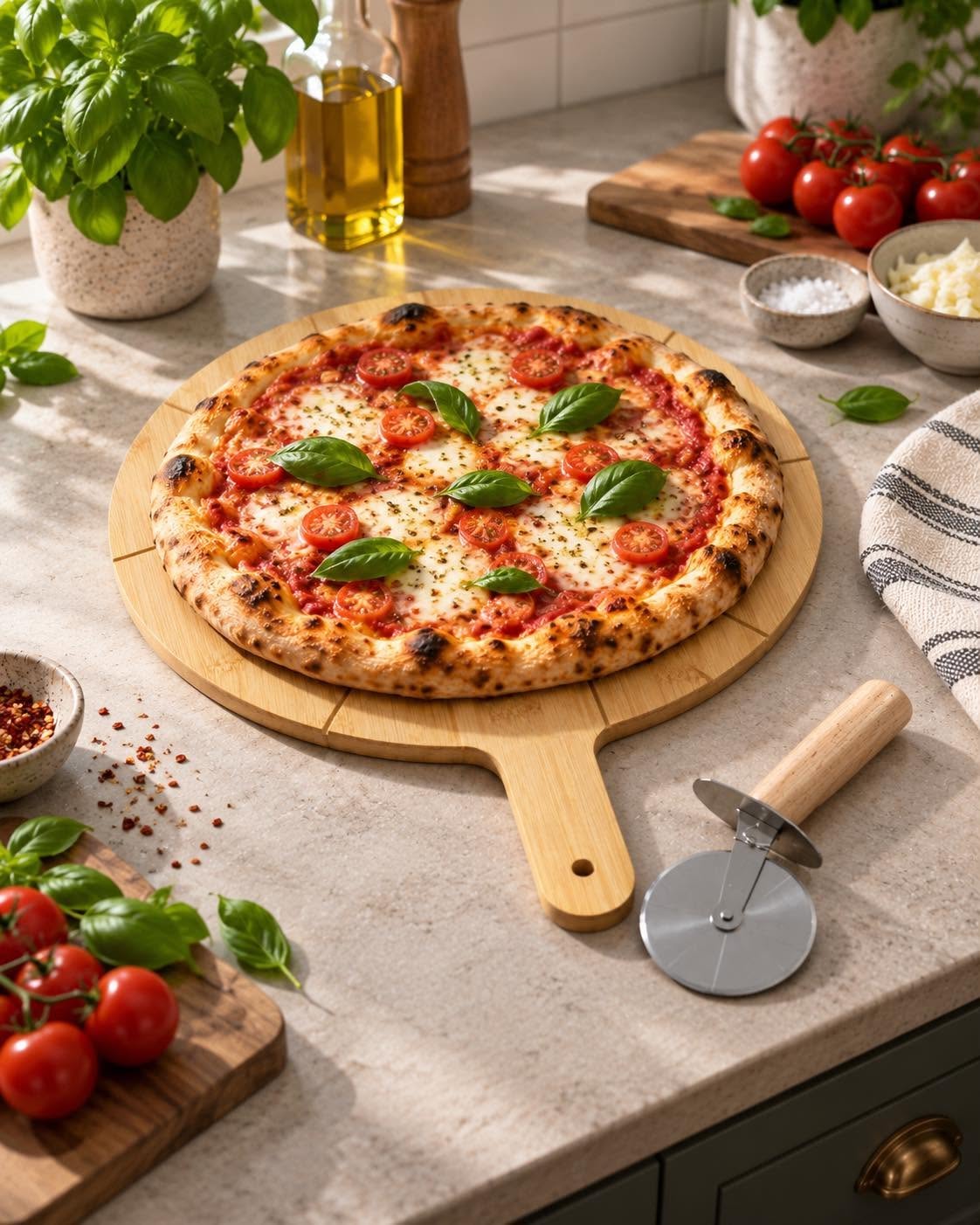 Planche à pizza avec coupe-pizza – Bois FSC