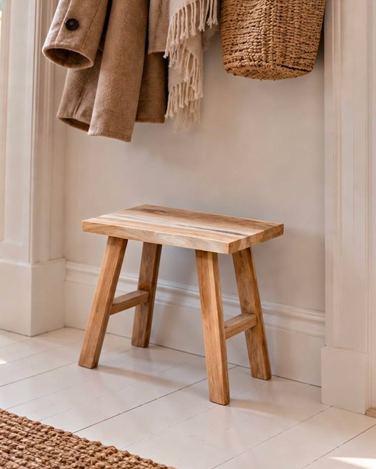 Tabouret en teck – aspect bois naturel
