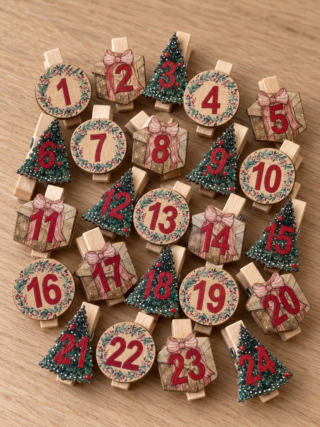 Pinces pour calendrier de l’Avent, 24 pcs – pinces en bois