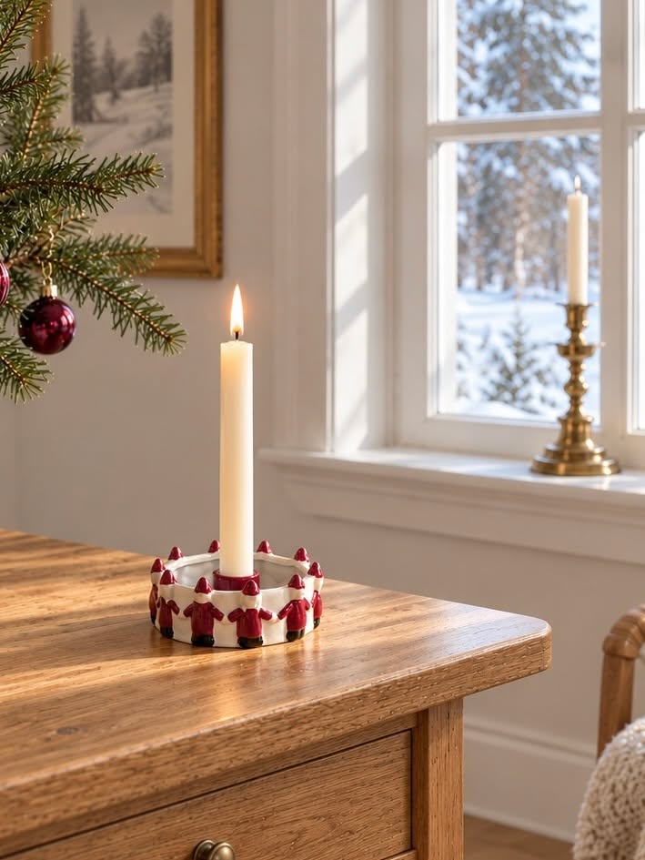 Lysestage med nisser - keramik
