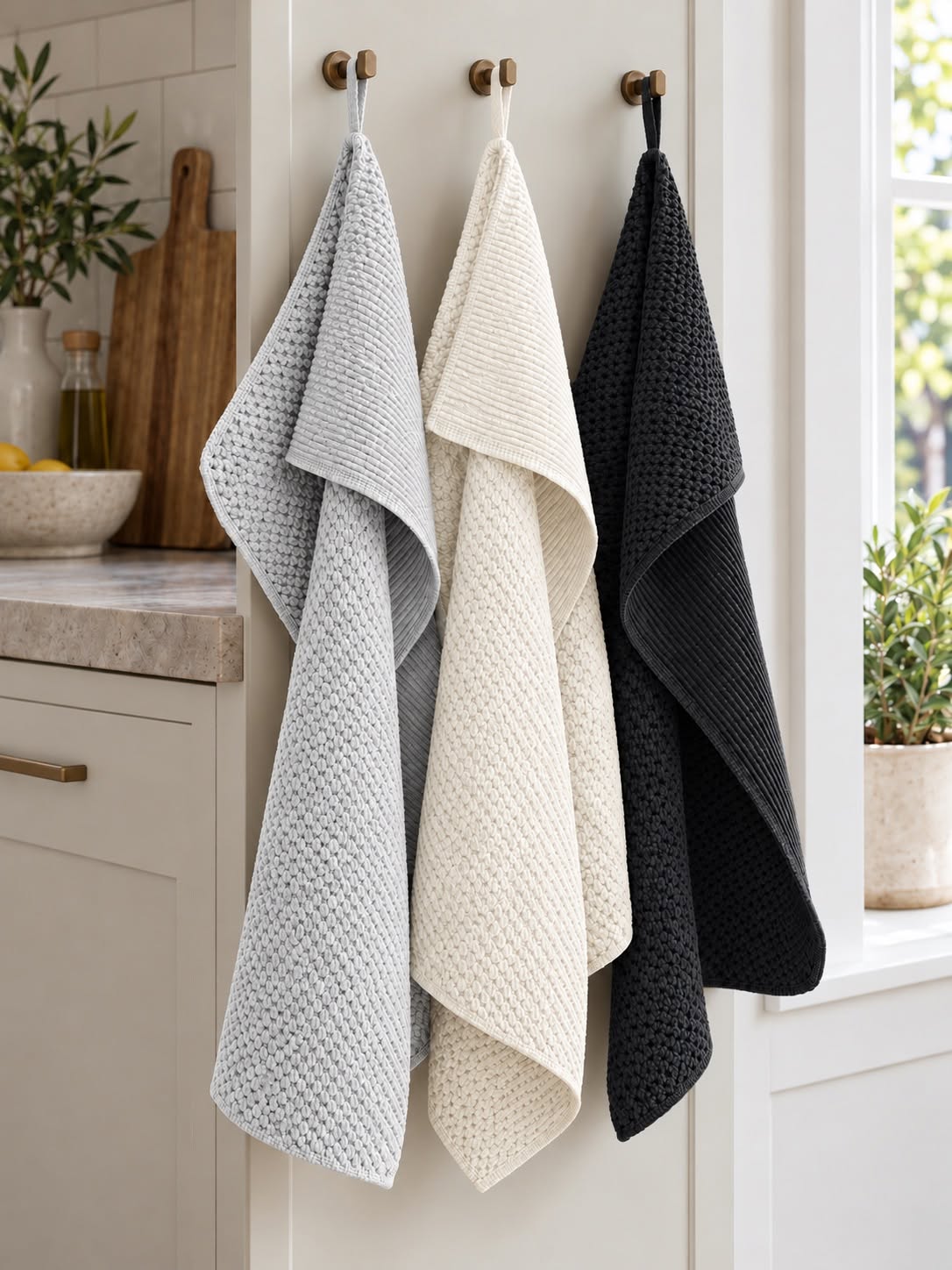 Torchons 3 pcs microfibre - blanc, gris, anthracite