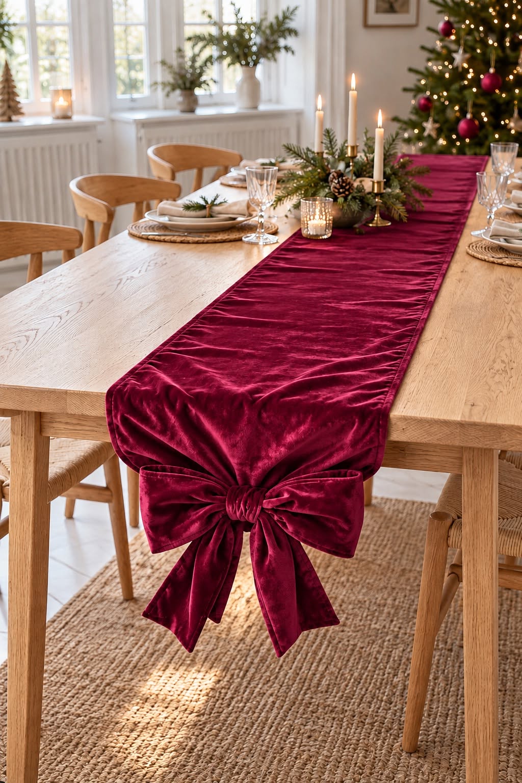 Chemin de table avec nœud - Rouge 240 cm