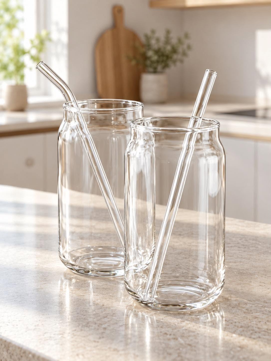 Lot de 2 verres à boire avec pailles