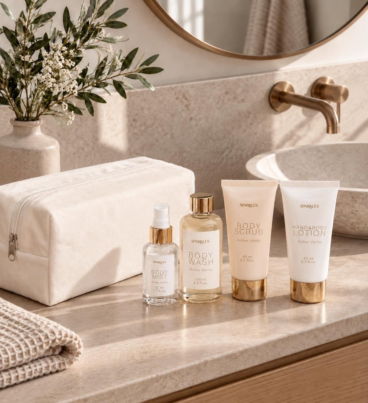 Coffret cadeau de 4 pièces dans une trousse de toilette en velours