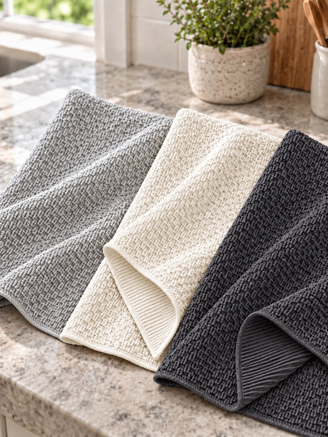 Torchons 3 pcs microfibre - blanc, gris, anthracite