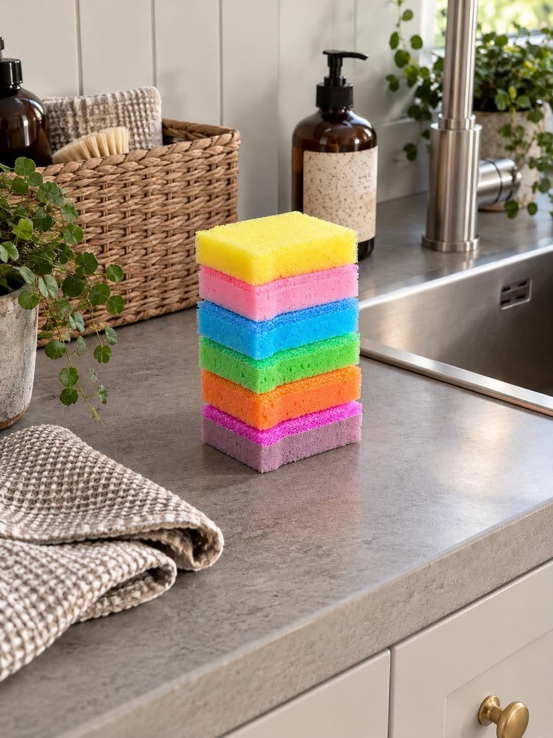 Éponges avec couche à récurer - 6 pcs – Multicolores