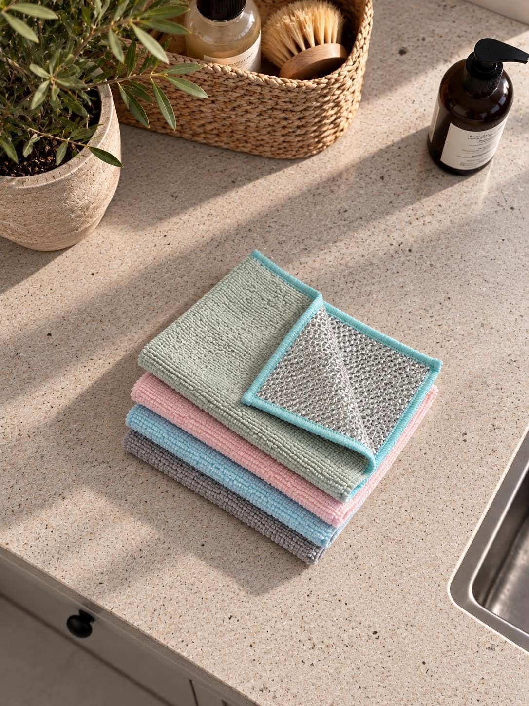 Chiffons en microfibre avec surface à récurer - lot de 4