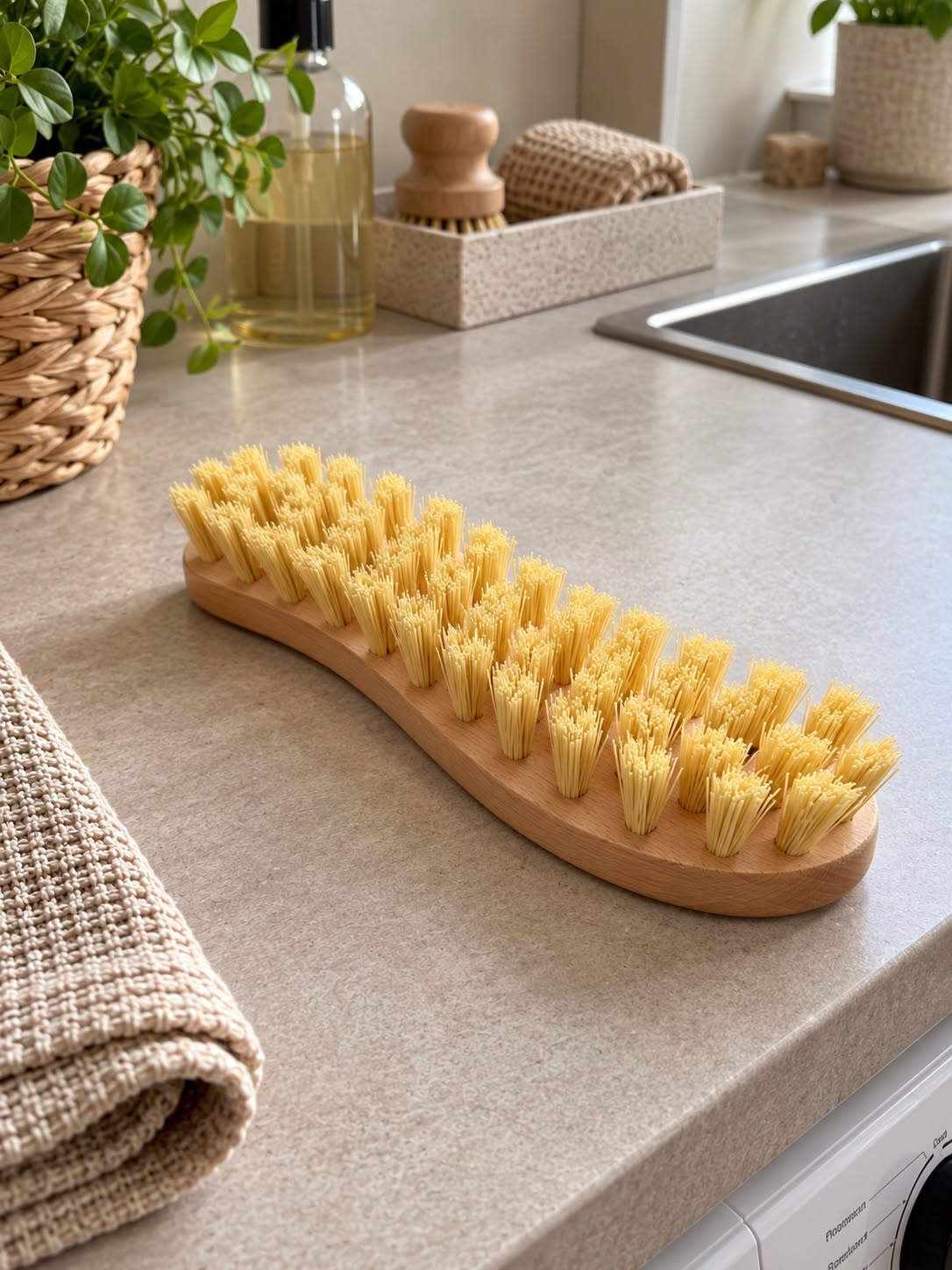 Brosse en bois avec poils durs en PET