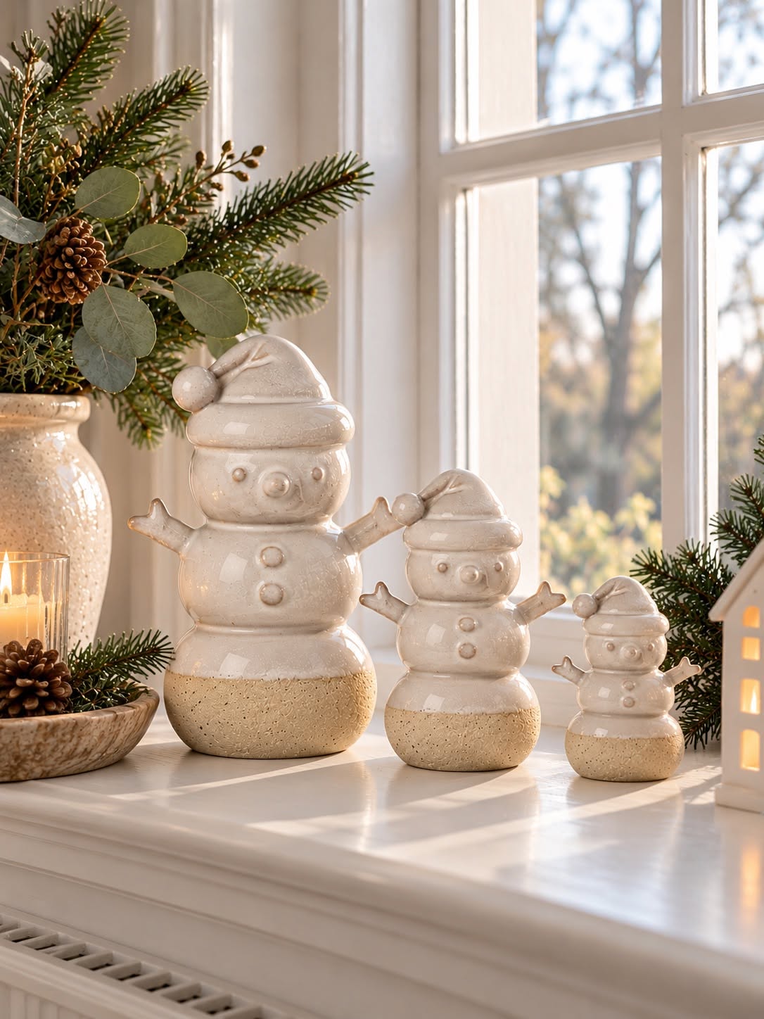 Bonhomme de neige en céramique – figurine de Noël