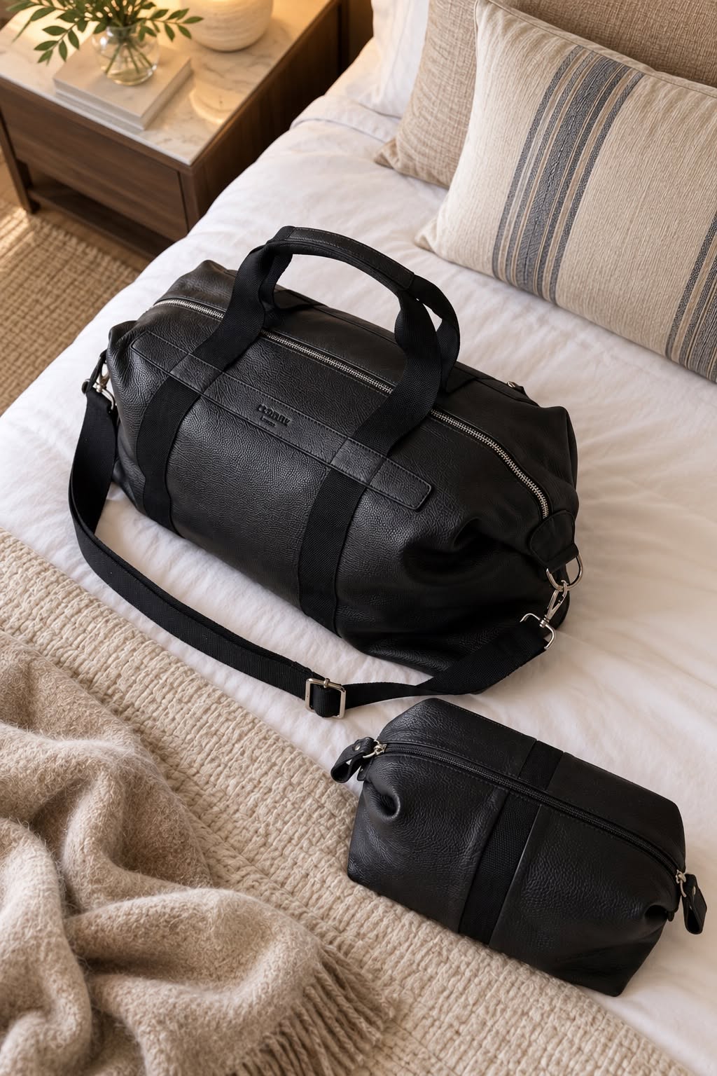 Set sac week-end - cuir noir