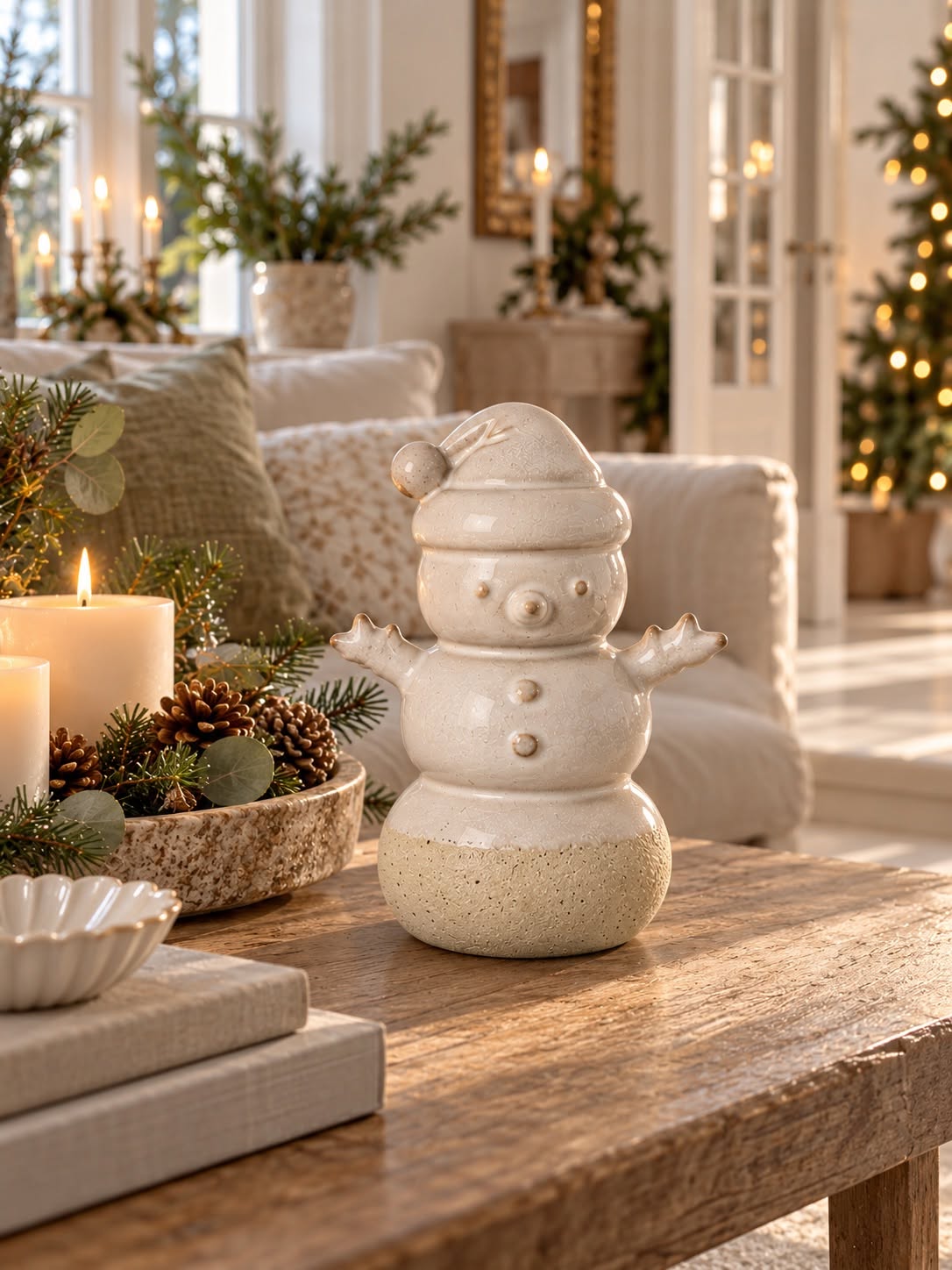 Bonhomme de neige en céramique – figurine de Noël