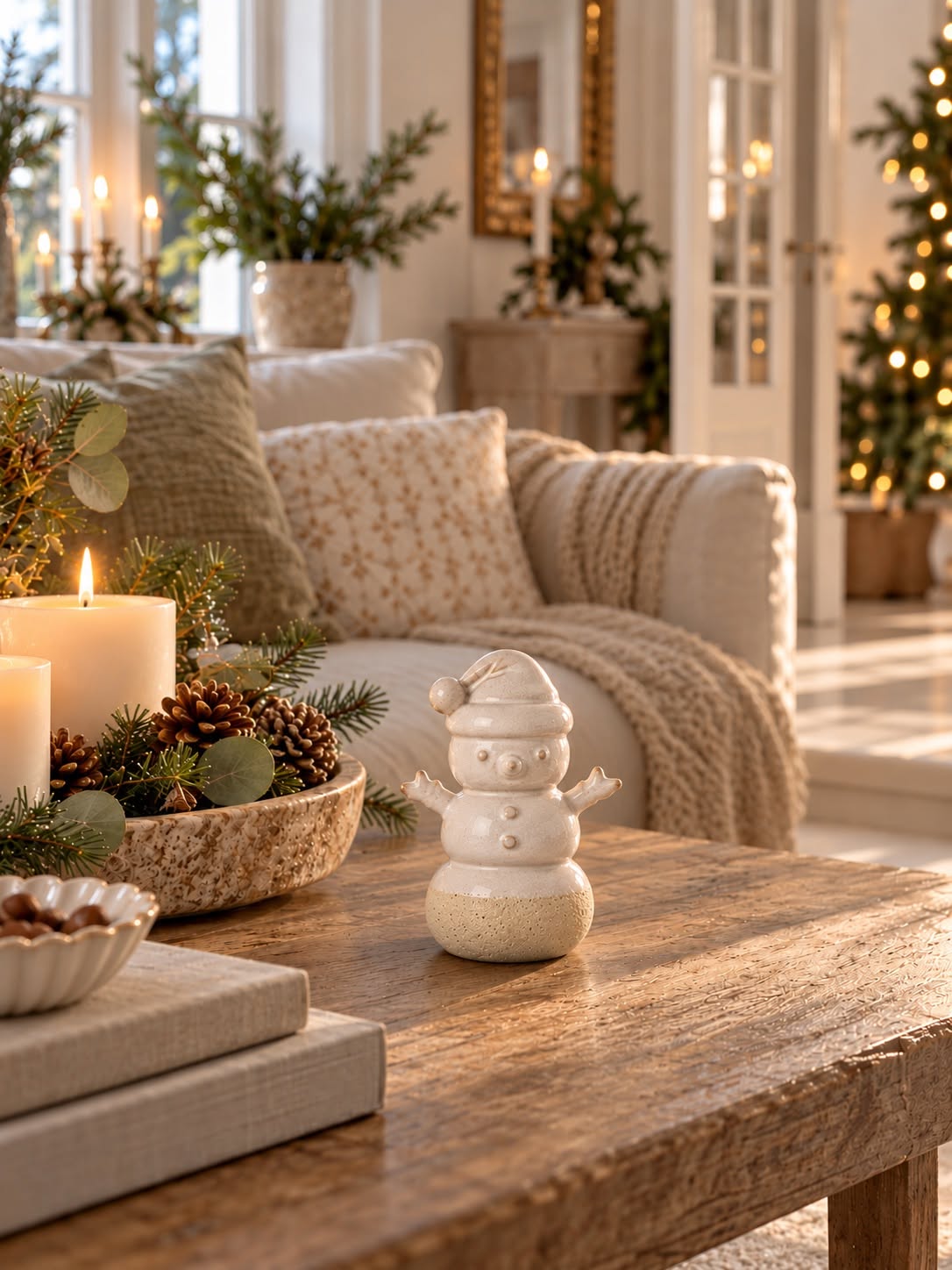 Bonhomme de neige en céramique – figurine de Noël
