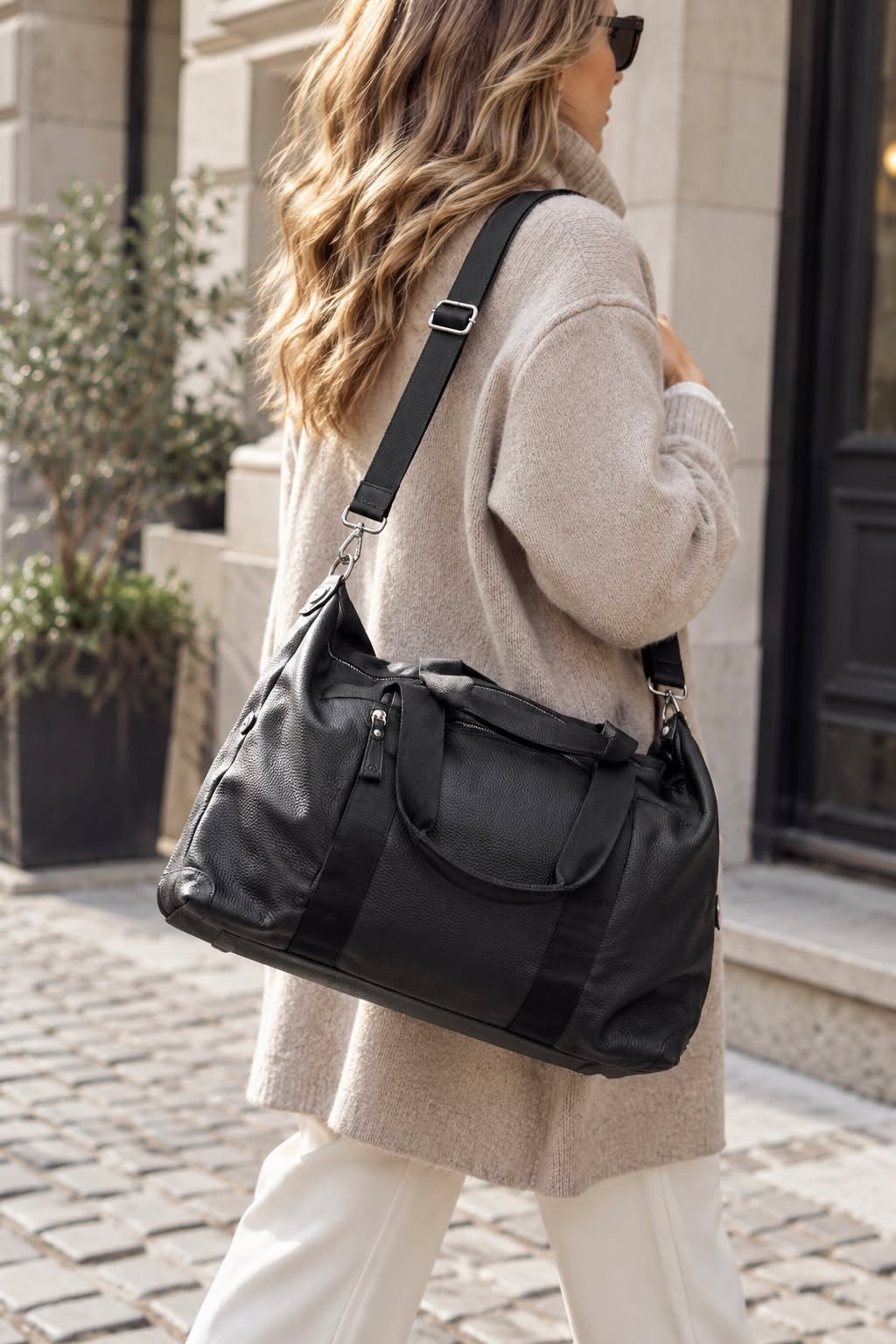 Set sac week-end - cuir noir